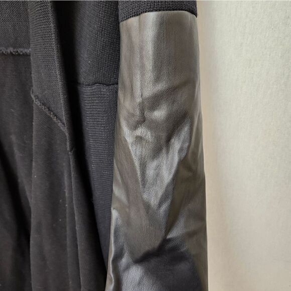 Moon Collection- Black‎ Faux Leather Trim Long Hoodie Jacket md - Picture 9 of 10